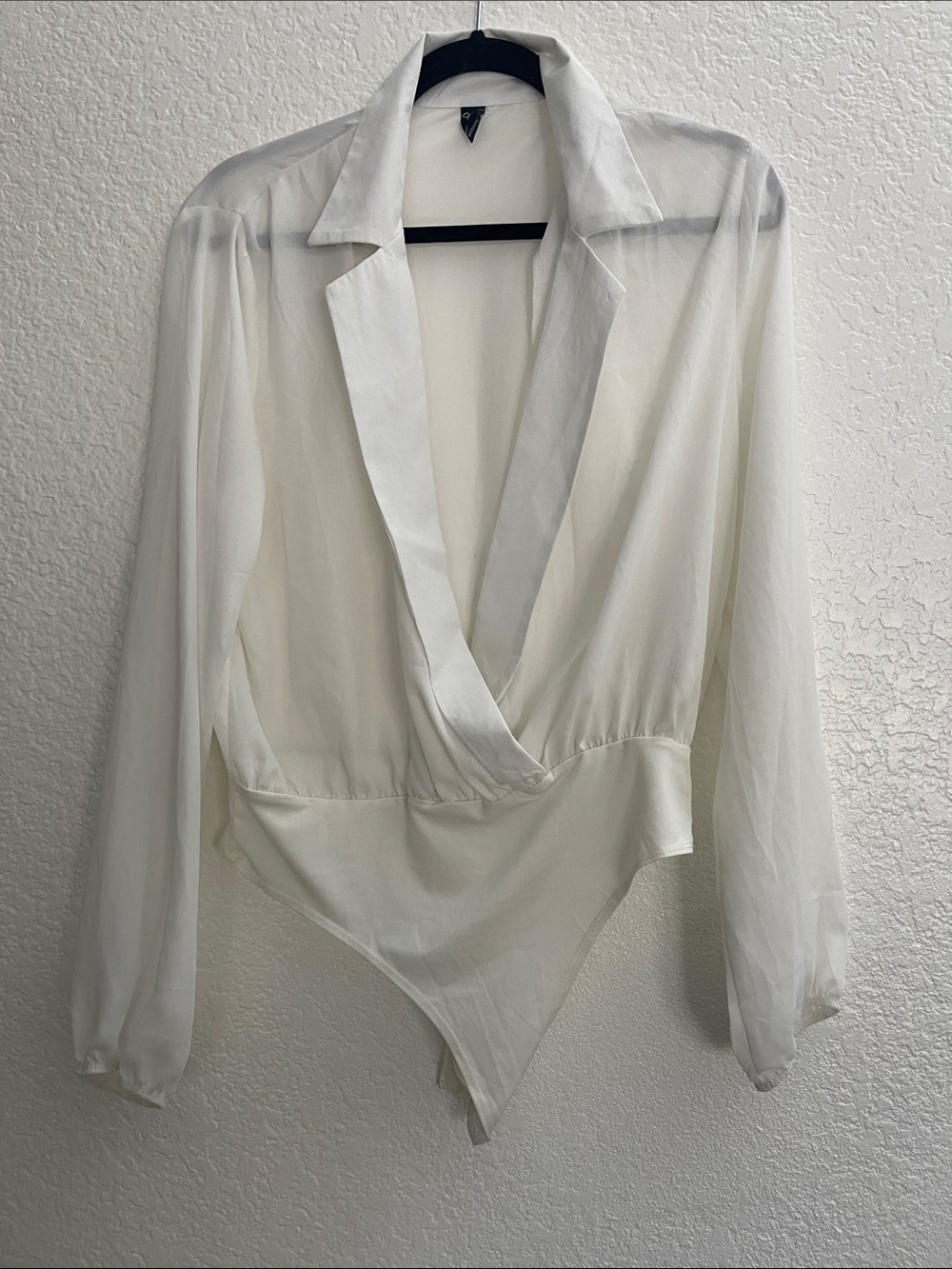 Windsor White Sheer Wrap Collar Bodysuit